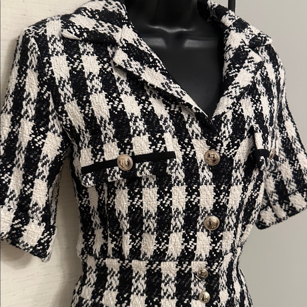 Maje Black and White Check Tweed Mini Dress - Picture 14 of 15